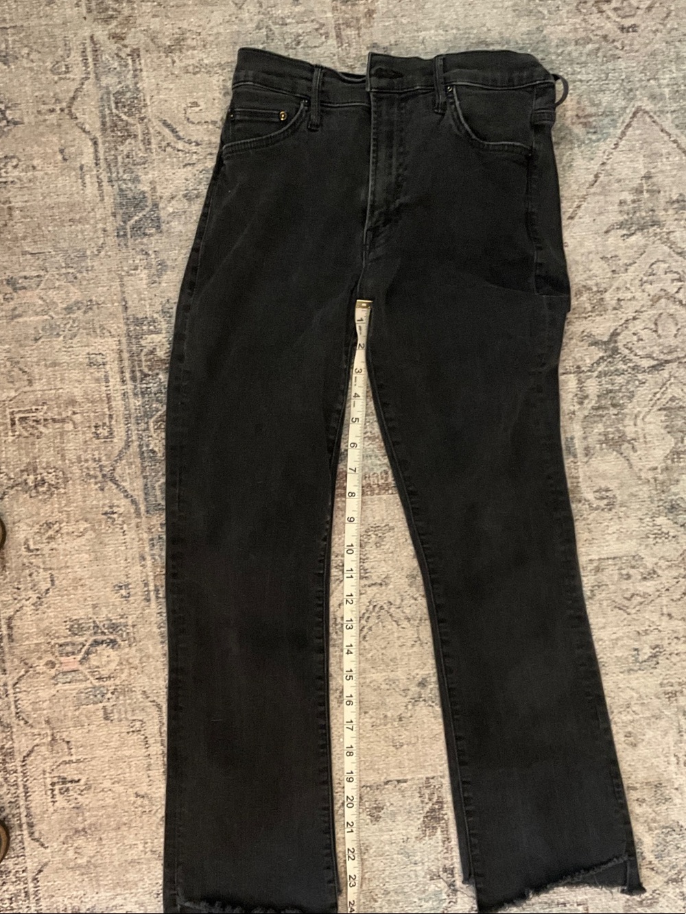 MOTHER Black Ankle Crop Straight Jeans - Raw Hem approx 24”